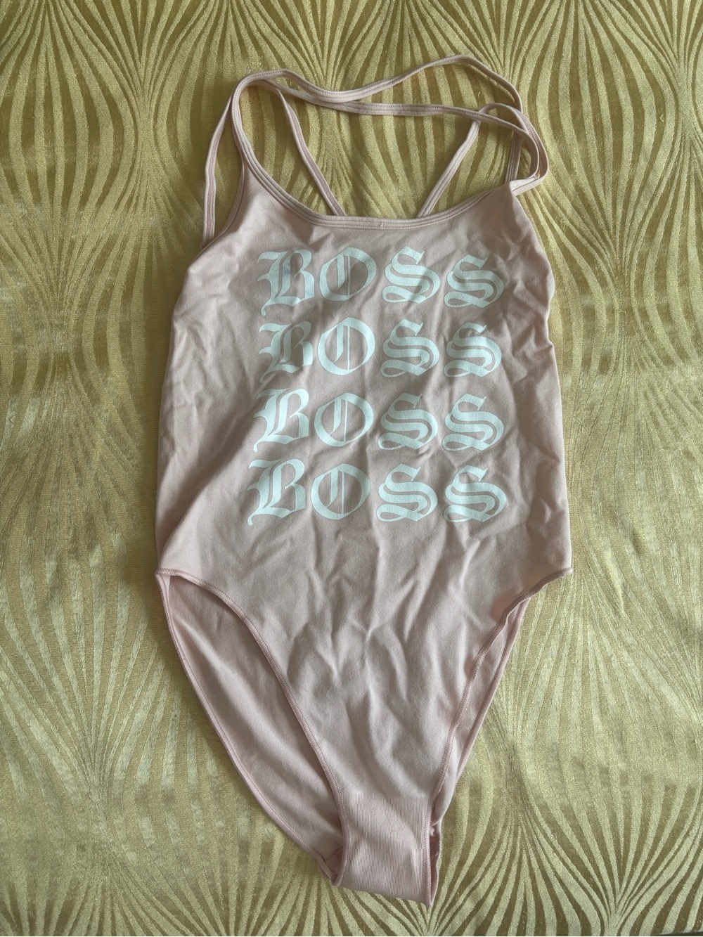 Pink Bodysuit Swimsuit Adjustable Straps Boss Print
